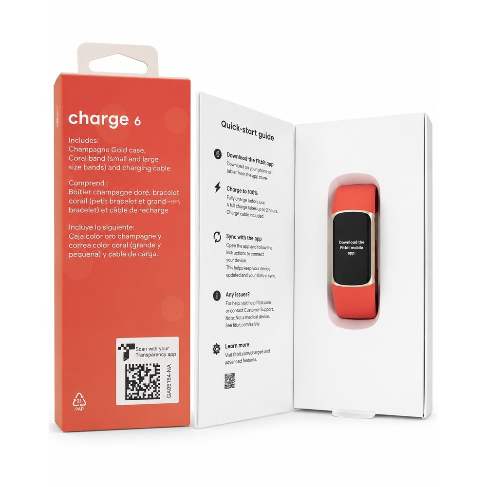 Fitbit Charge 6 Fitness Tracker Champagne Gold Coral Band GA05184-NA New open bo